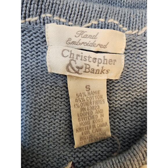 CHRISTOPHER & BANKS Hand Embroidered Button Up Sweater Christmas Winter SZ Small - Picture 3 of 6